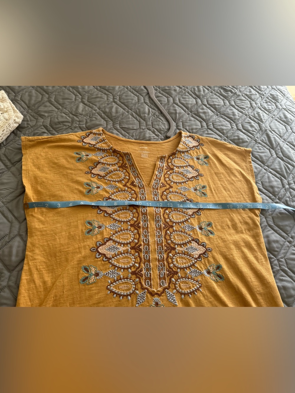 Pure Jill Embroidered Mustard Color Cap Sleeve Knit Top Size Large - Picture 4 of 4